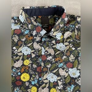 H&M Shirt Mens Large Slim Colorful Floral Long Sleeve Button Up Aloha Casual